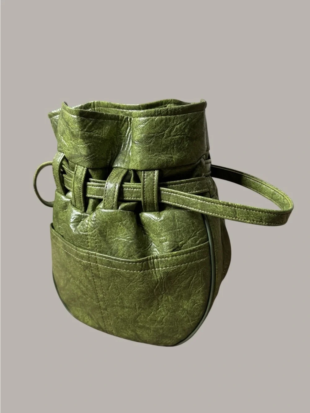 Olive Green Drawstring Bucket Bag